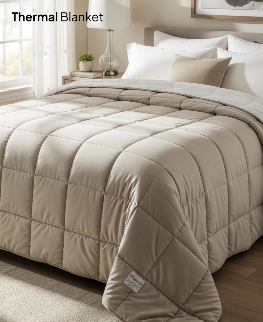 Beige quilted blanket on bed
